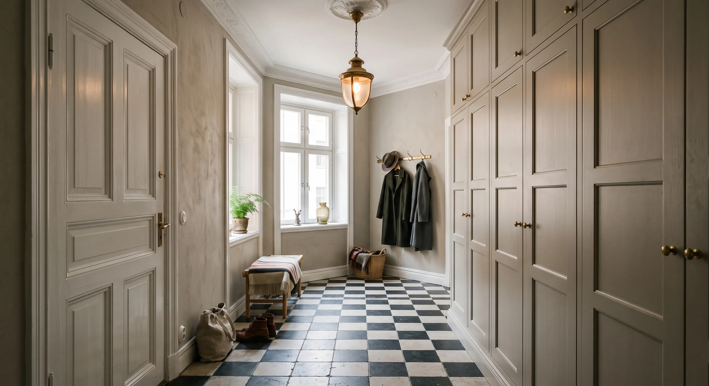 Platsbyggd förvaring och hallrenovering, efter renovering